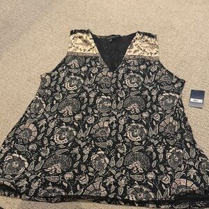 Lucky Brand Black and Cream Floral Blouse